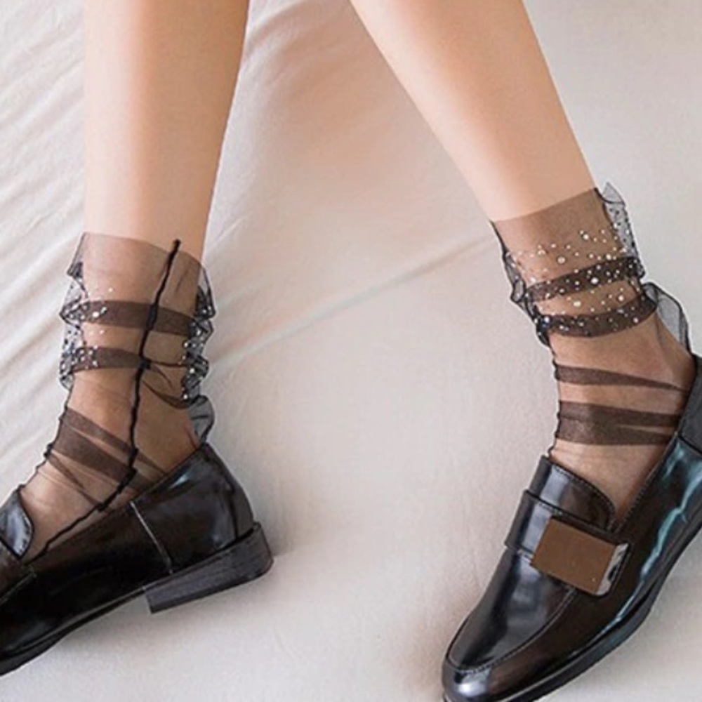 BACK IN STOCK  Sheer tulle socks with rhinestones - Picture 4 of 7